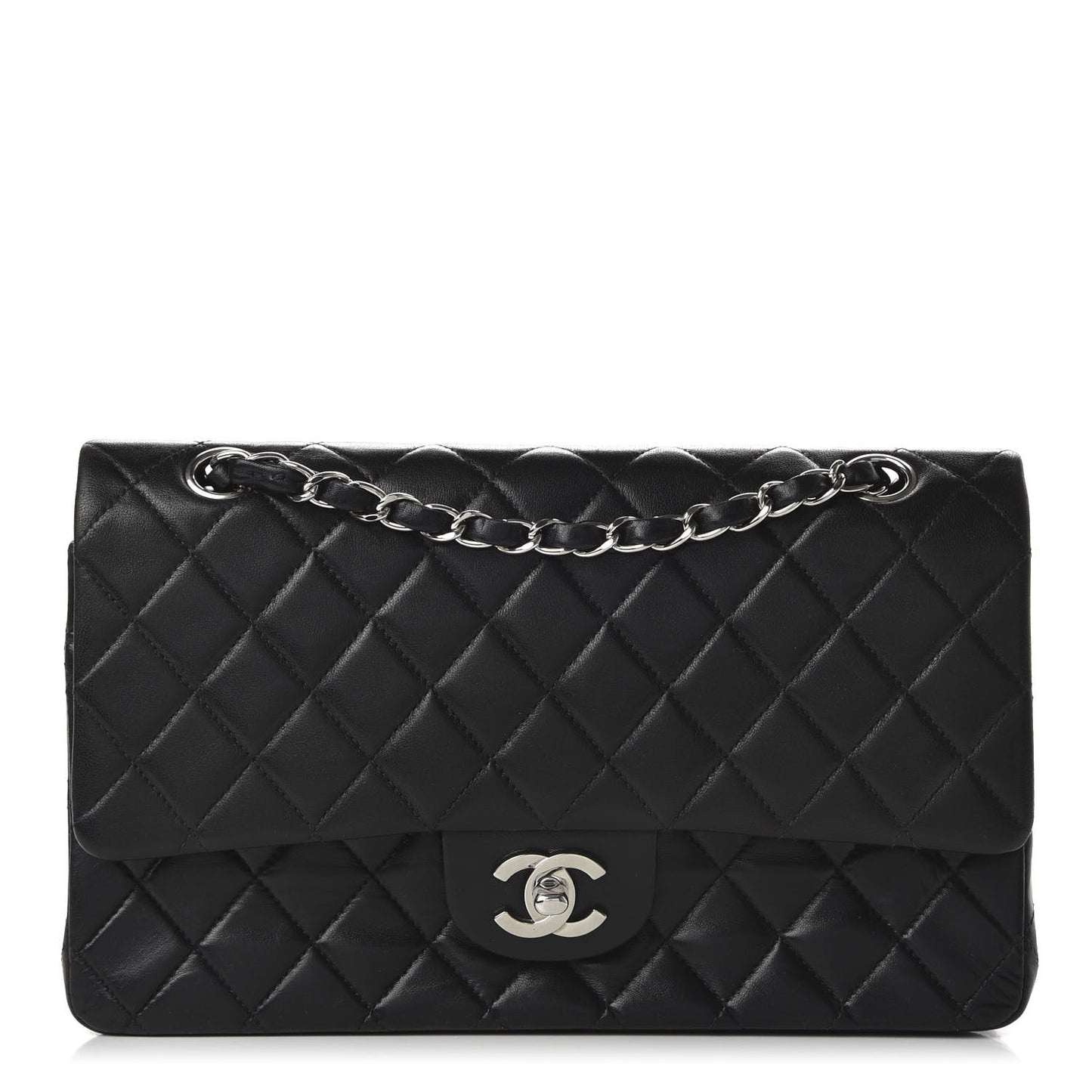 Lambskin Quilted Medium Double Flap Black