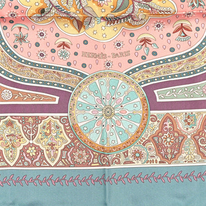 Hermes Silk Aux Portes Du Palais Scarf 90 Bleu Gris Beige Rose 2 of 3