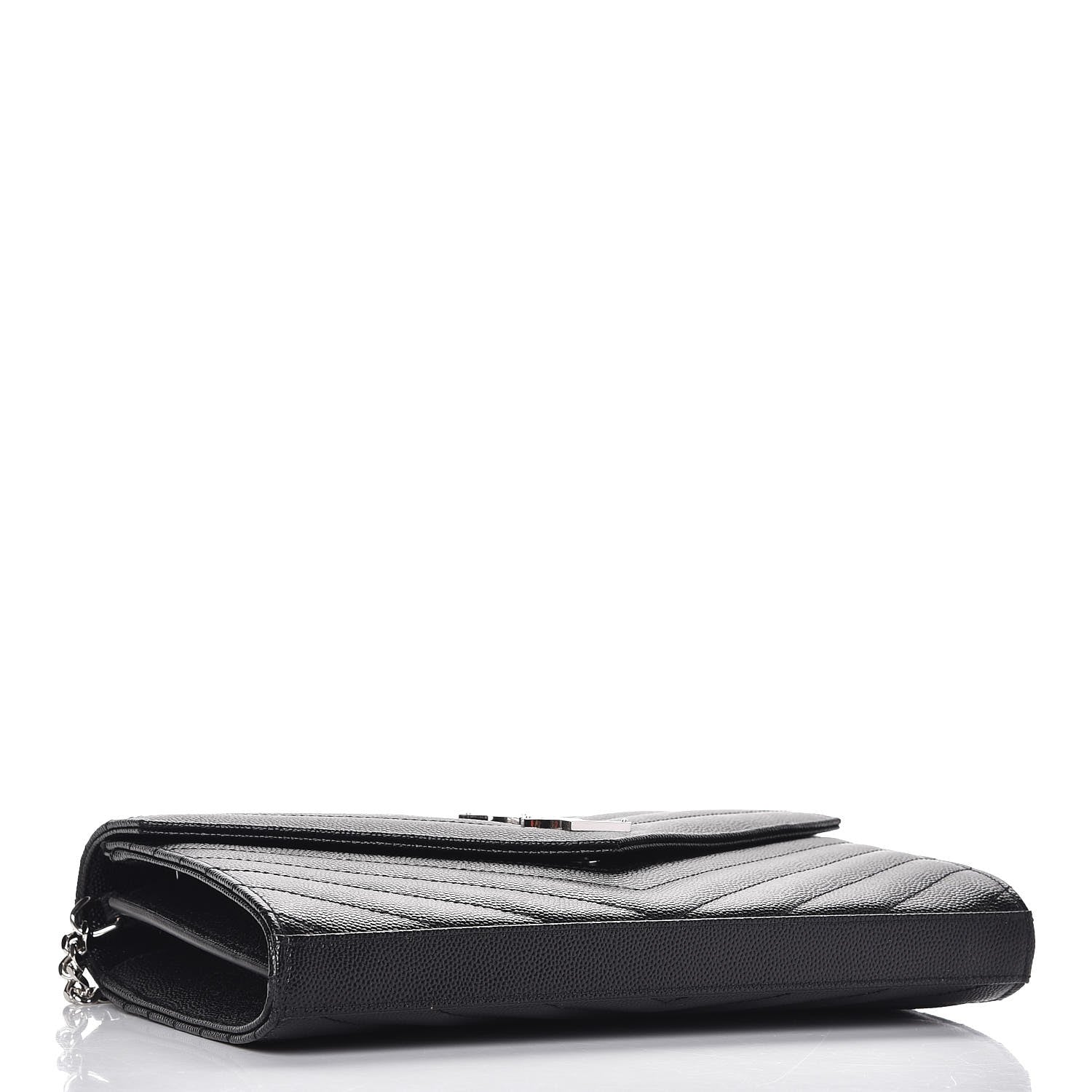 Saint Laurent Grain De Poudre Matelasse Chevron Monogram Chain Wallet Black 4 of 8