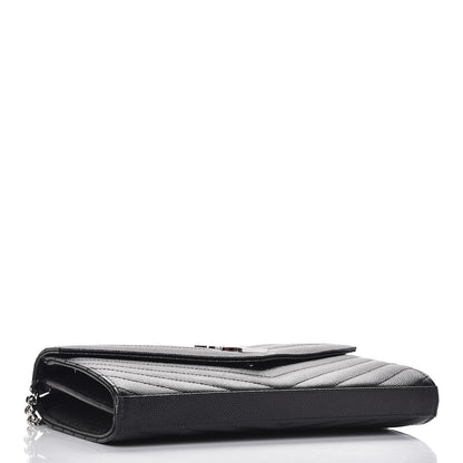 Saint Laurent Grain De Poudre Matelasse Chevron Monogram Chain Wallet Black 4 of 8
