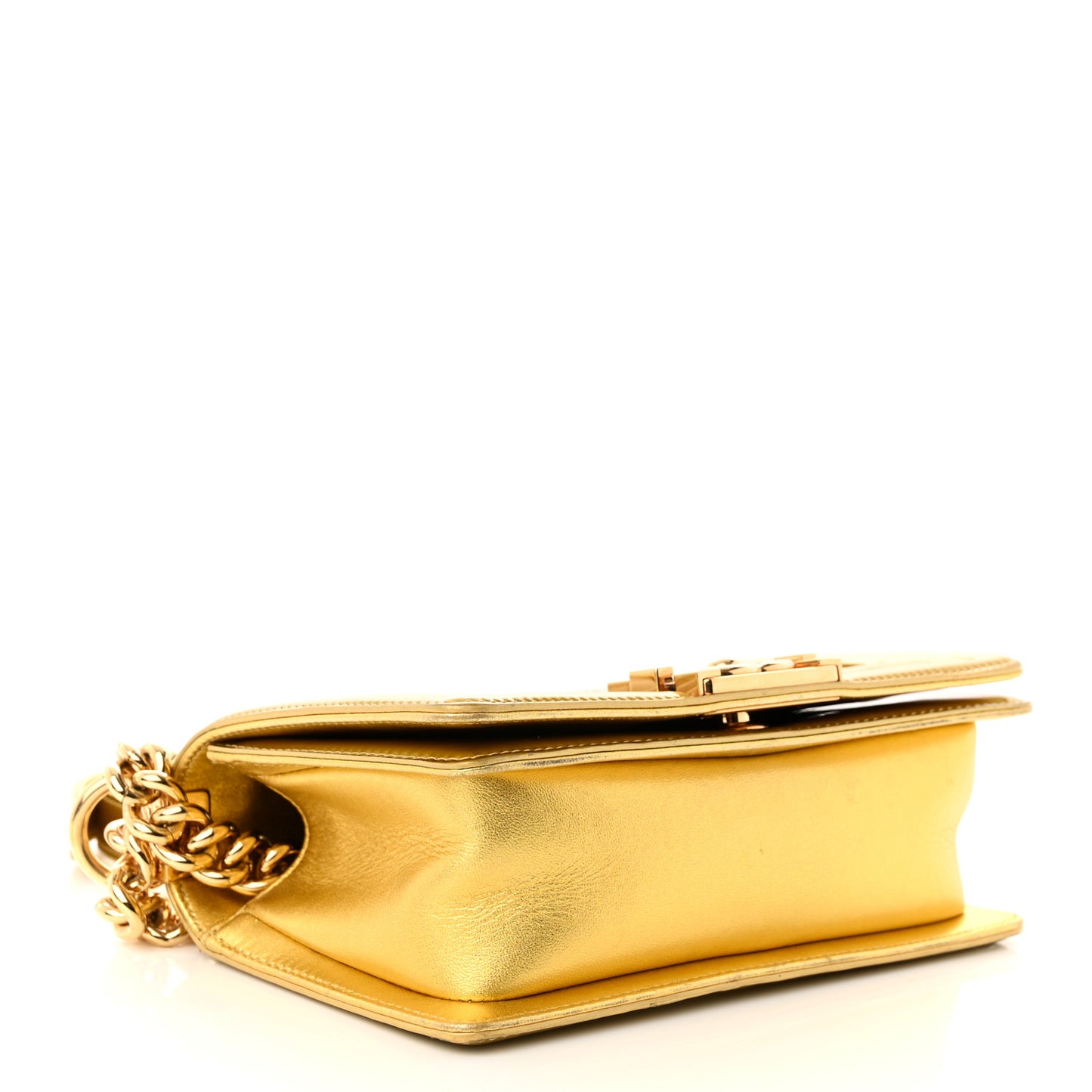 Metallic Patent Calfskin Quilted Small Boy Flap Gold