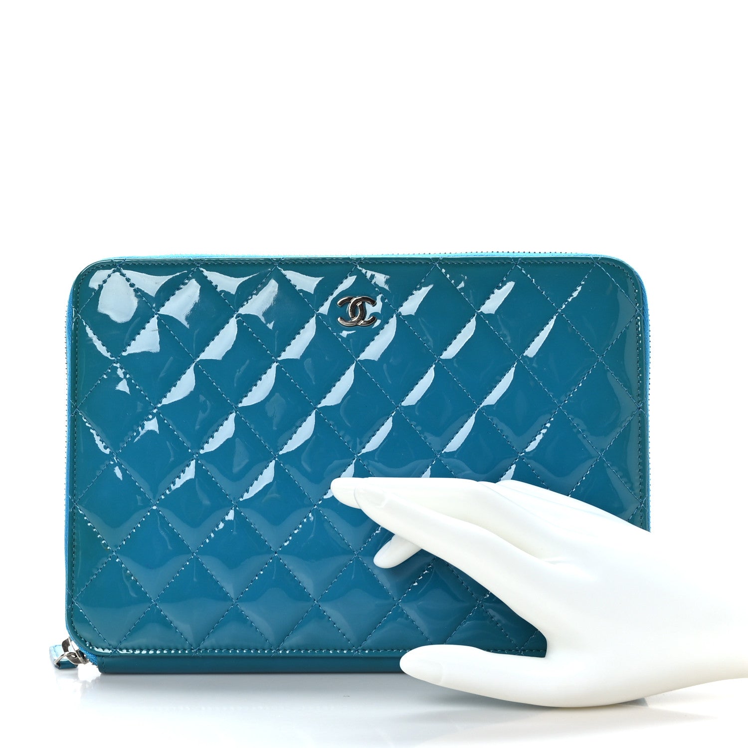 Chanel Patent Quilted Travel Case Blue 2 of 9
