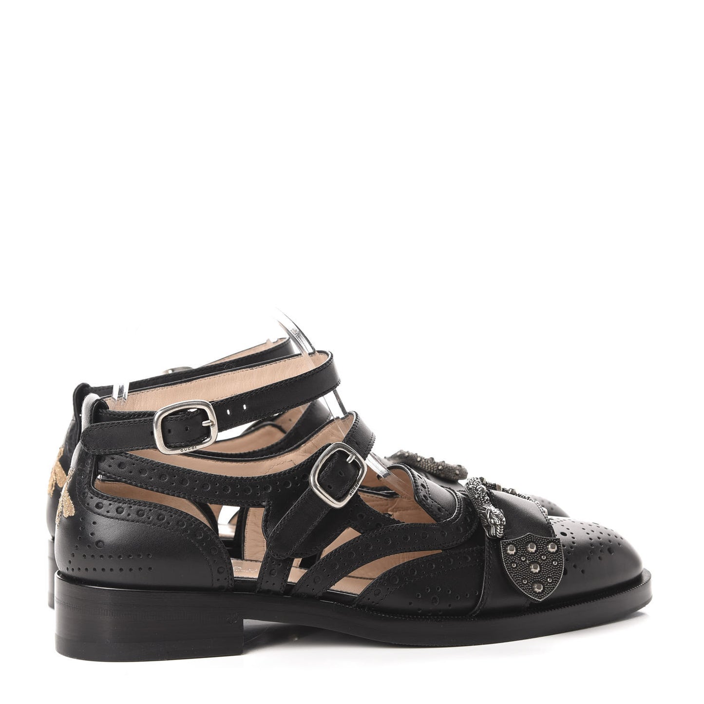 Calfskin Bee Embroidered Womens Queercore Brogue Wingtip Monk Strap Loafers 40 Black