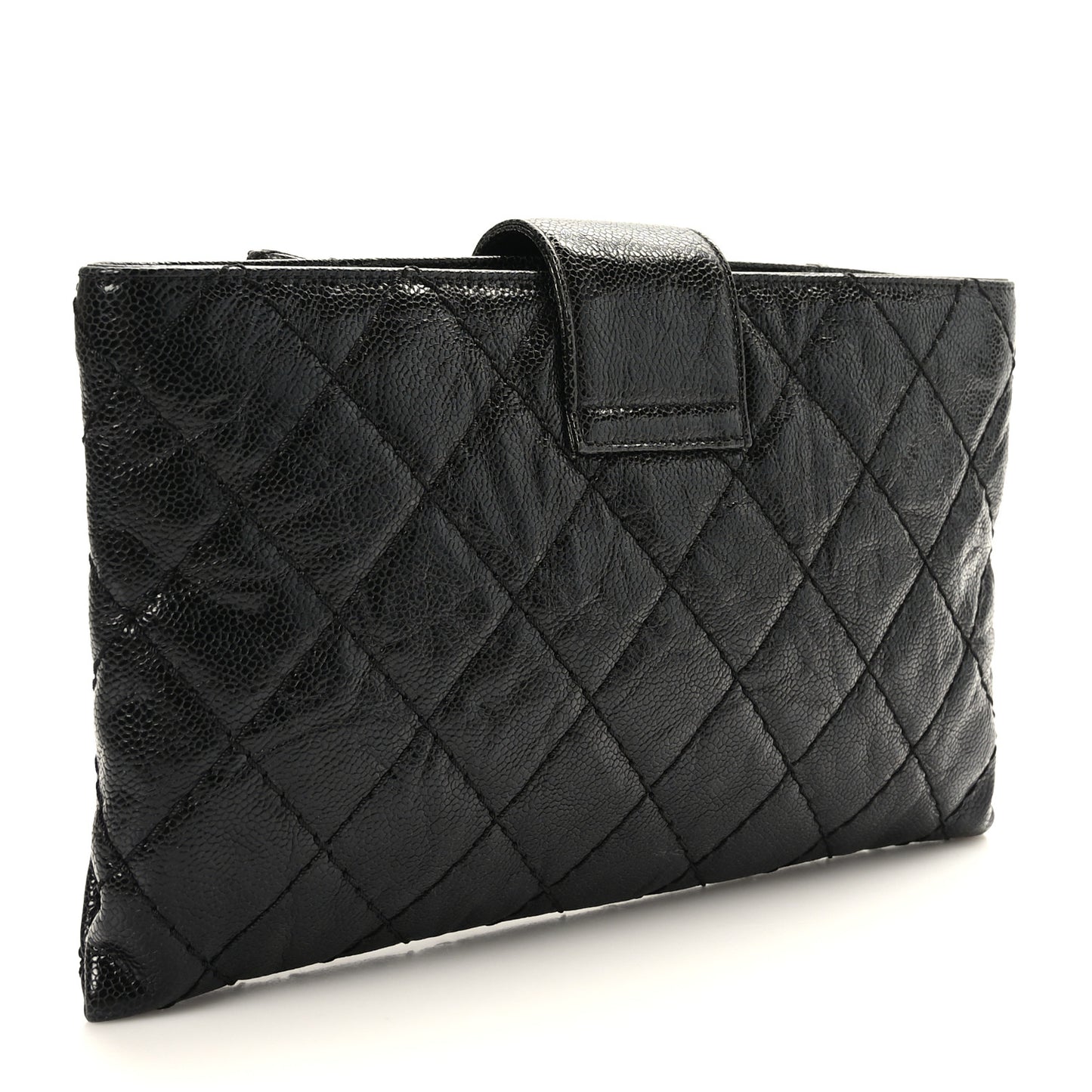 Caviar Quilted Coco Pleats Clutch Black