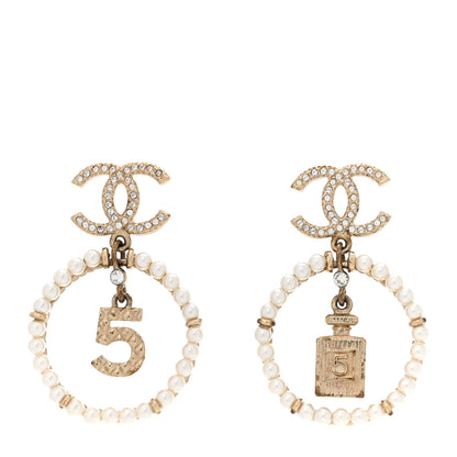 Chanel Crystal Pearl Chanel Charms CC Drop Earrings Gold 1 of 4