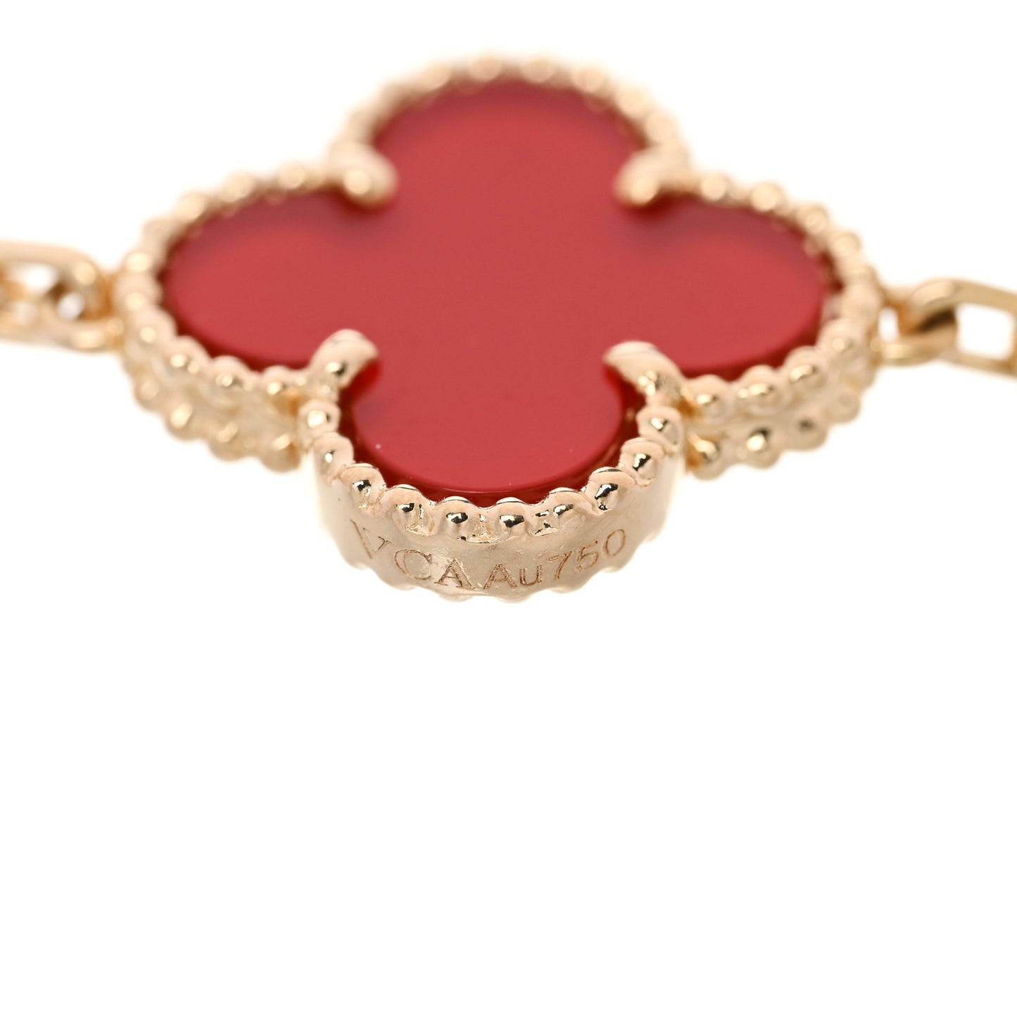 18K Yellow Gold Carnelian 5 Motifs Vintage Alhambra Bracelet