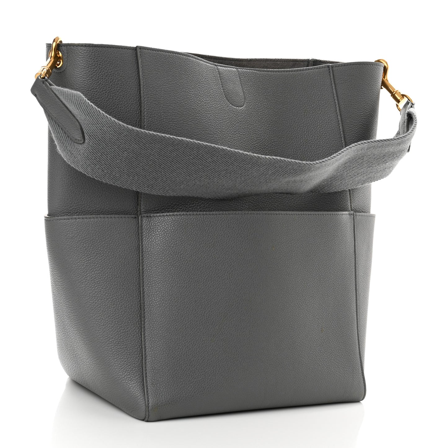 Soft Grained Calfskin Sangle Bucket Bag Kohl