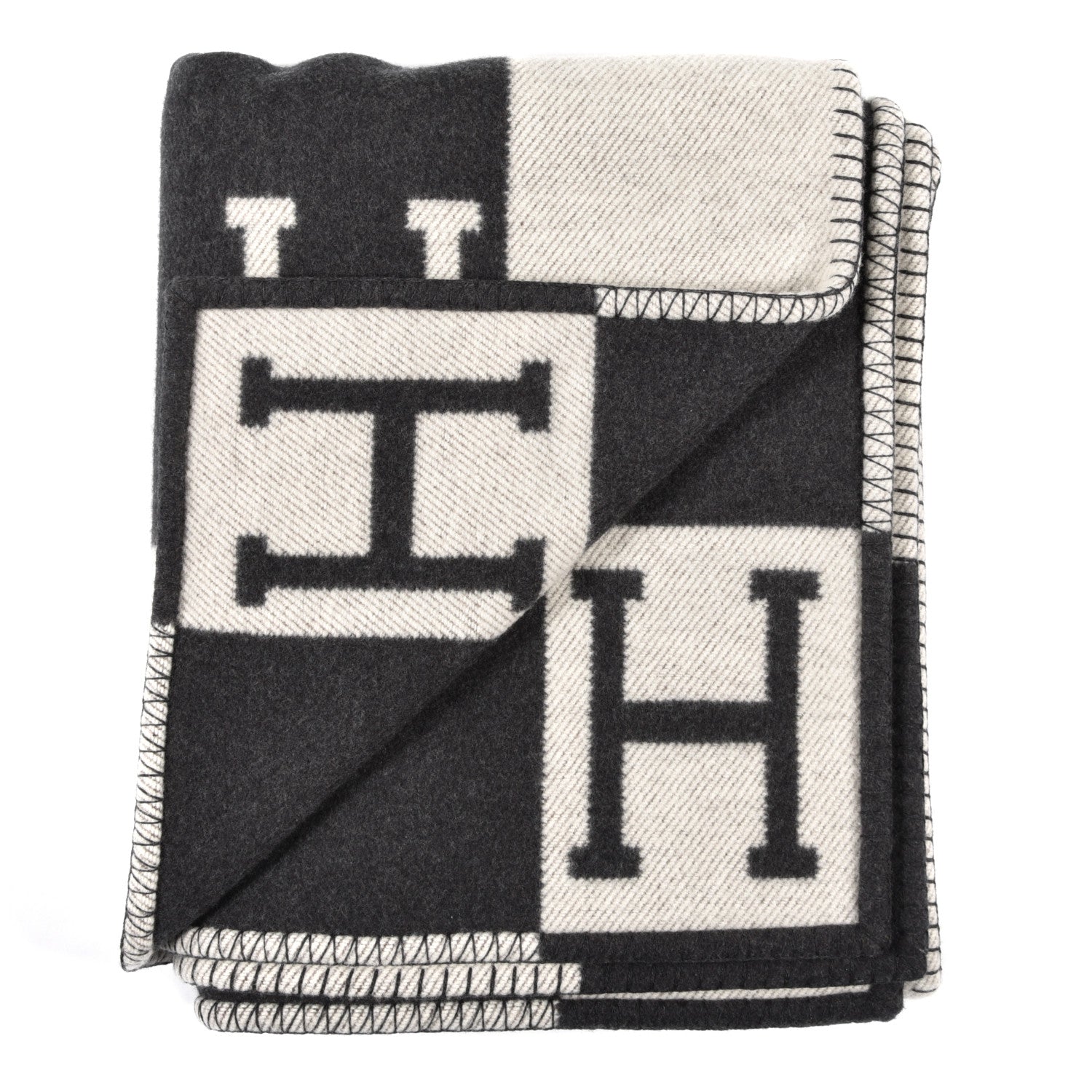 Hermes Wool Cashmere Avalon Blanket Ecru Gris Fonce 2 of 3