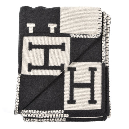 Hermes Wool Cashmere Avalon Blanket Ecru Gris Fonce 2 of 3