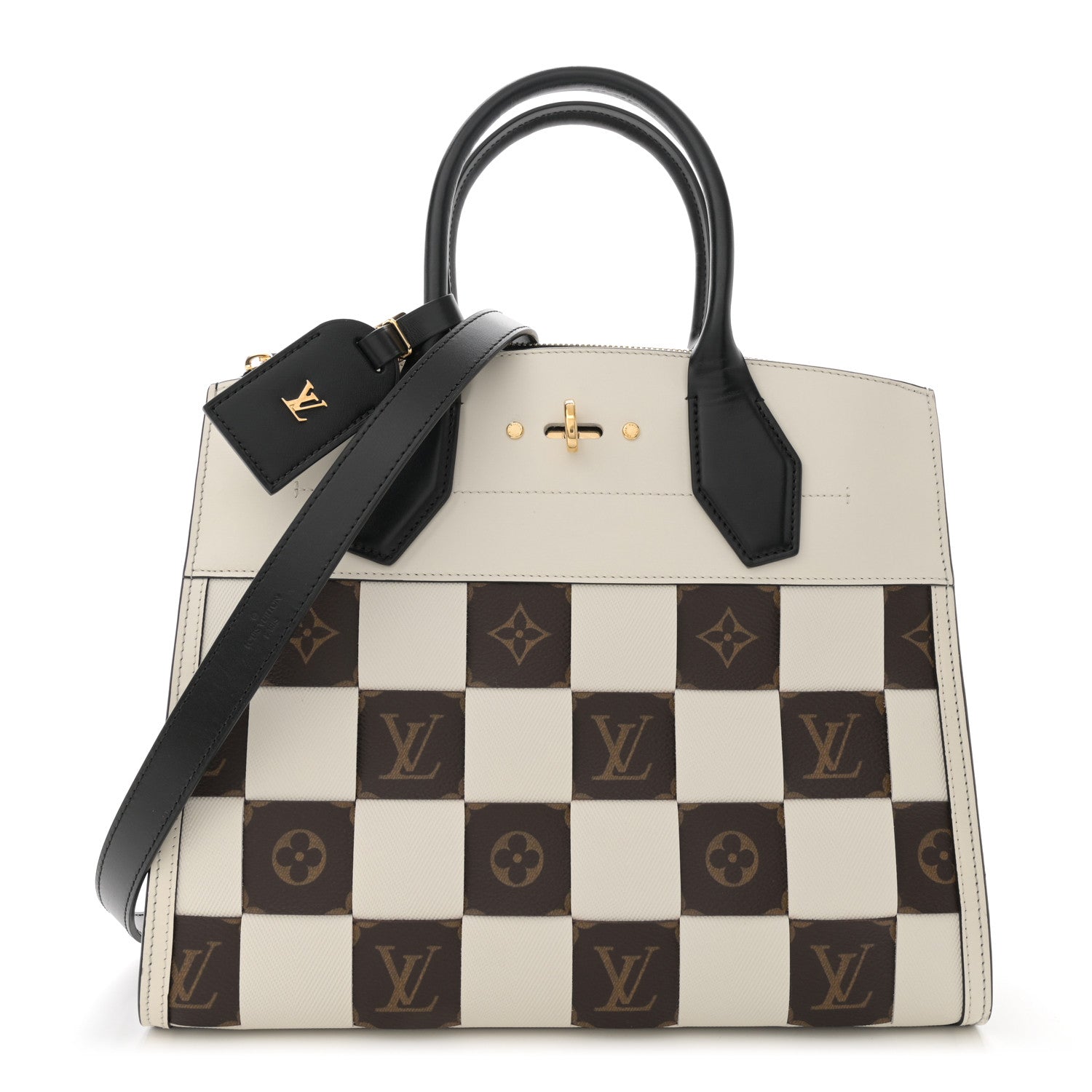 Louis Vuitton Calfskin Monogram Damier Tressage City Steamer MM Creme 1 of 9