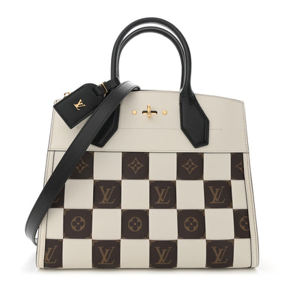 Louis Vuitton Calfskin Monogram Damier Tressage City Steamer MM Creme 1 of 9