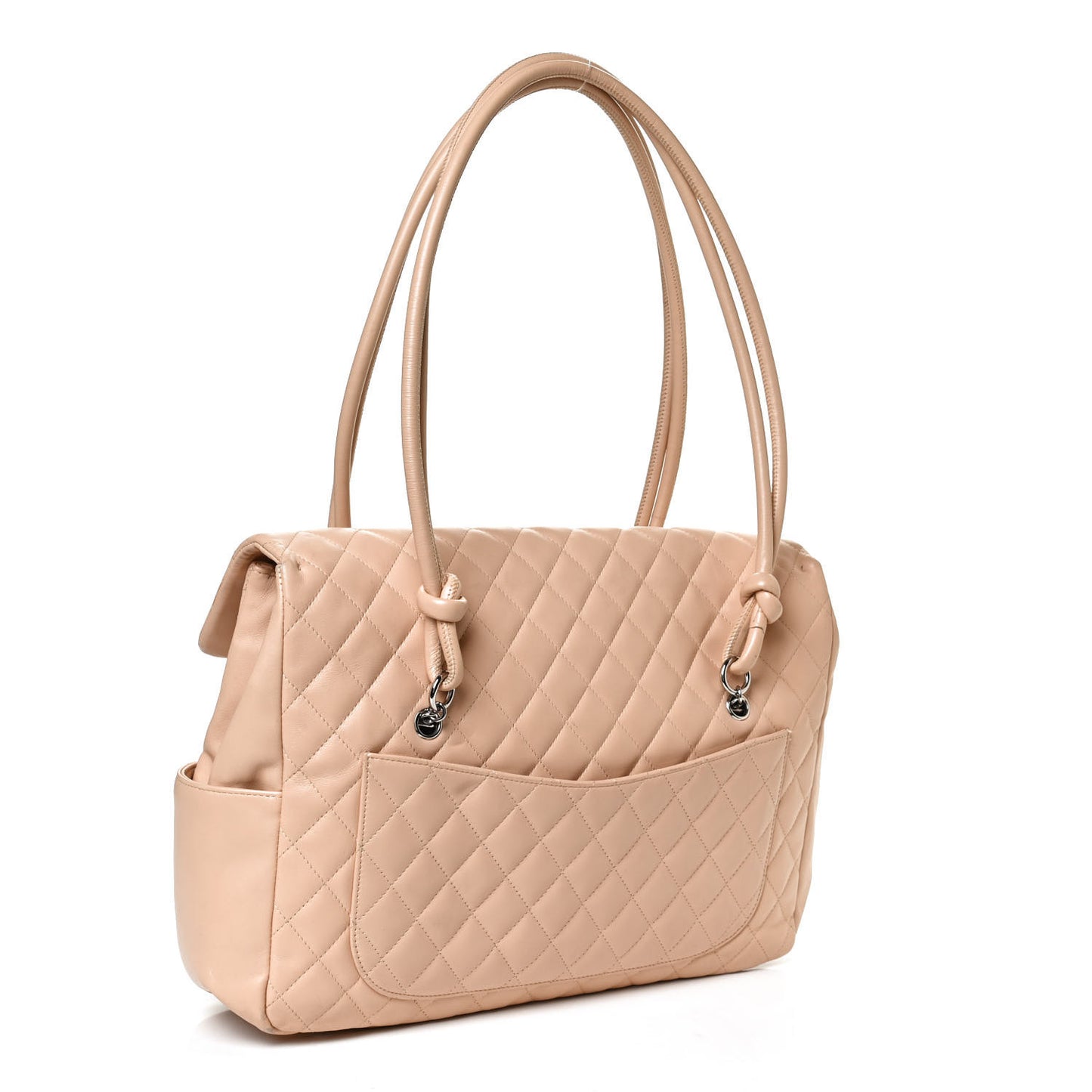 Calfskin Quilted Large Cambon Flap Beige Black