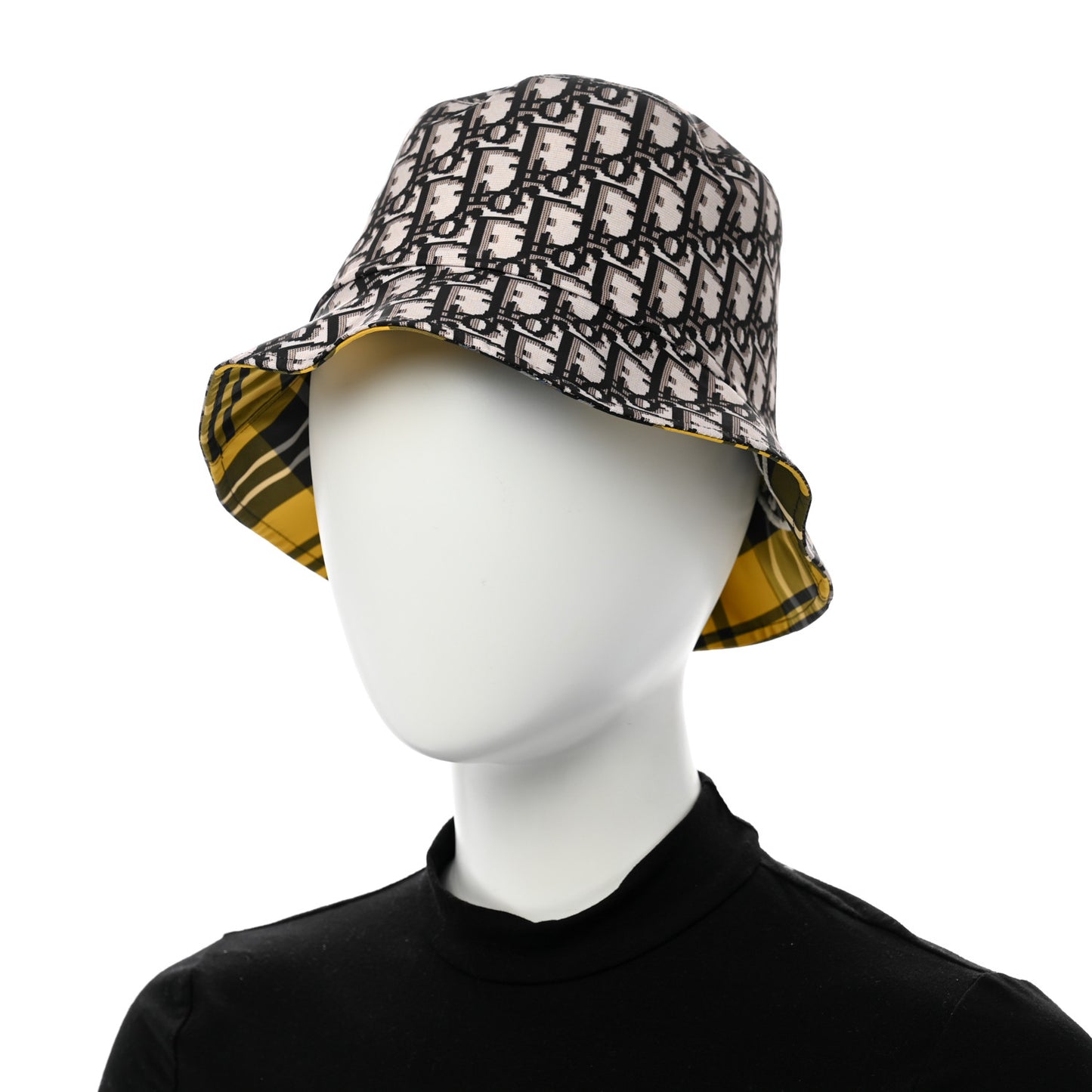 Oblique Check'N'Dior Reversible Teddy-D Brim Bucket Hat 57 Blue Yellow