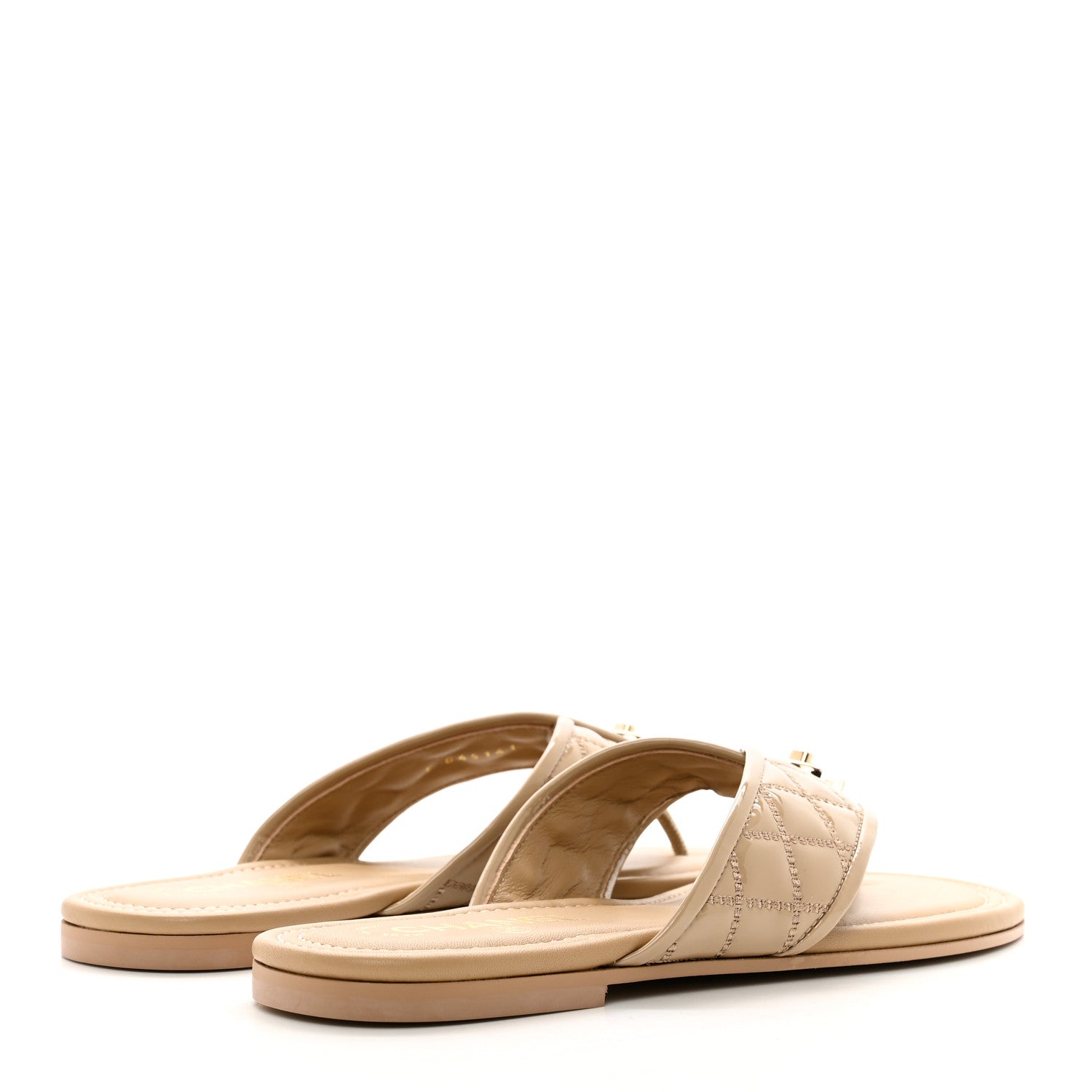 Chanel Patent Quilted CC Sandals 38 Beige 4 of 9
