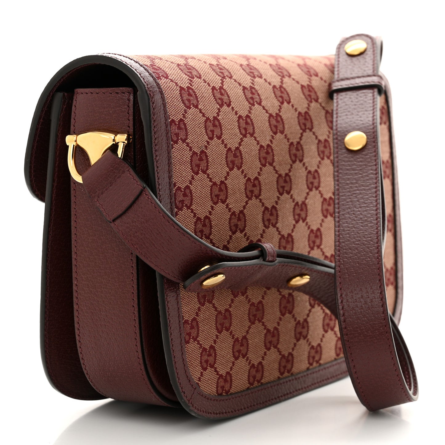 Monogram Textured Dollar Calfskin Horsebit 1955 Shoulder Bag Sahara Rubino Chardonnay