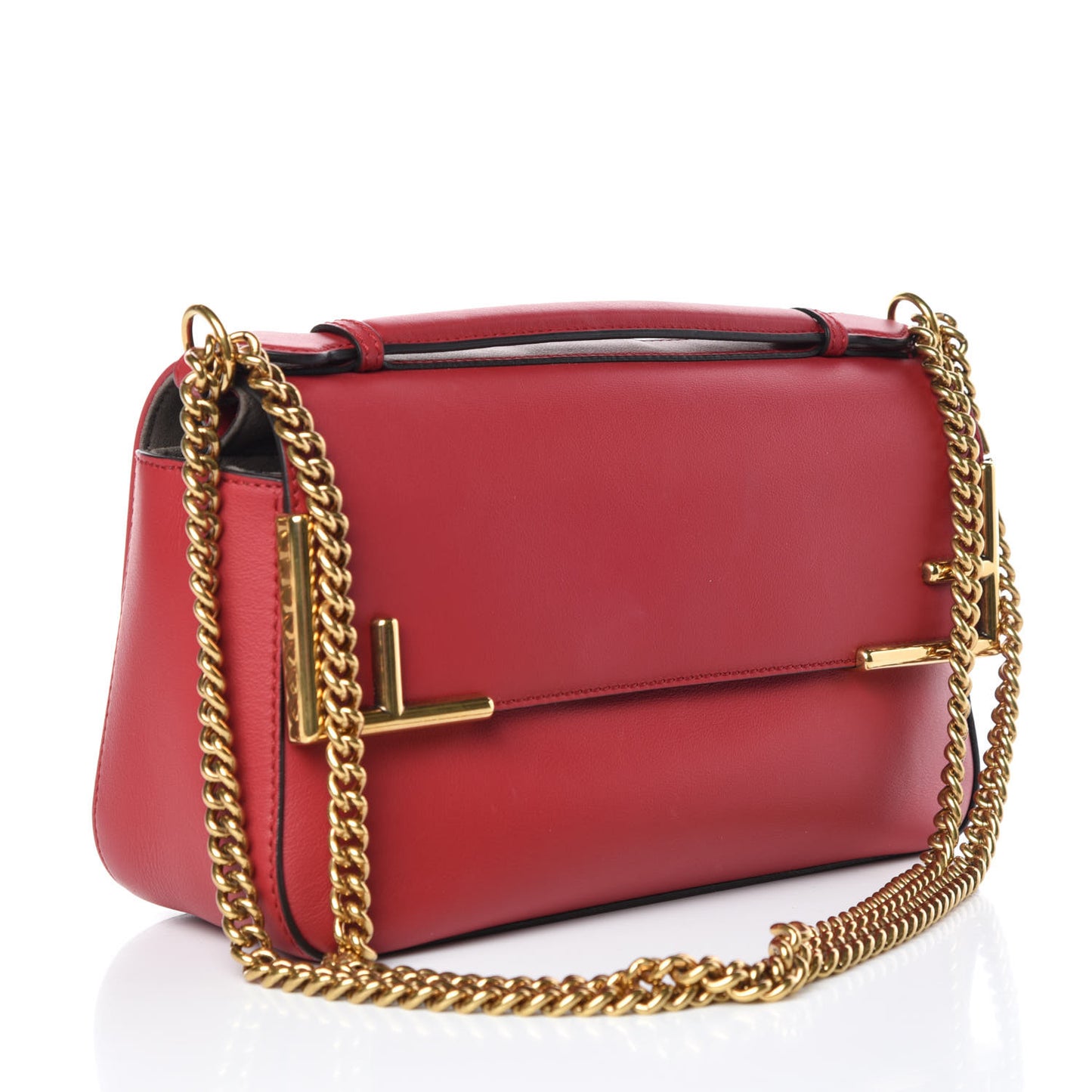 Vitello Grace Glazed Fabric FF 1974 Double F Shoulder Bag Fragola Mogano Panna