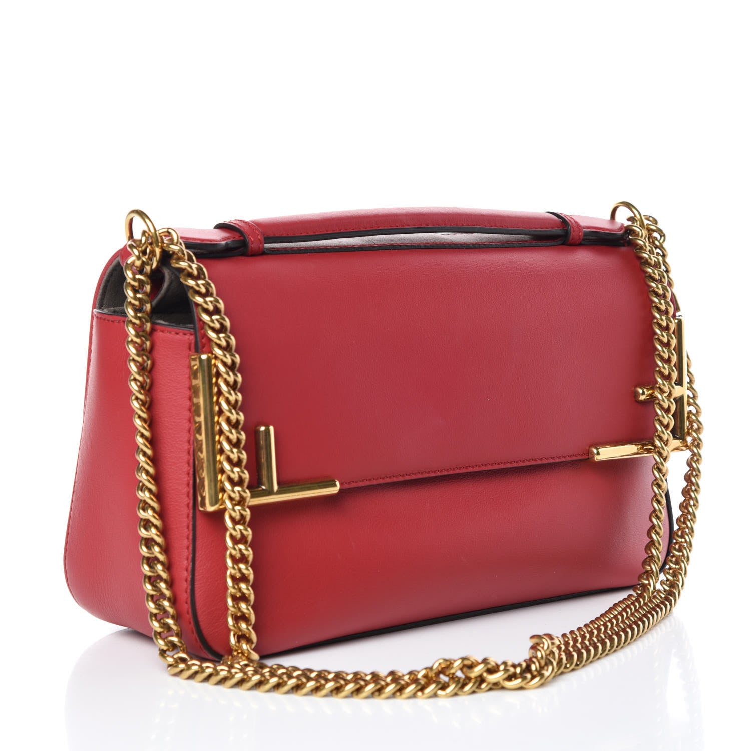 Fendi Vitello Grace Glazed Fabric FF 1974 Double F Shoulder Bag Fragola Mogano Panna 3 of 10