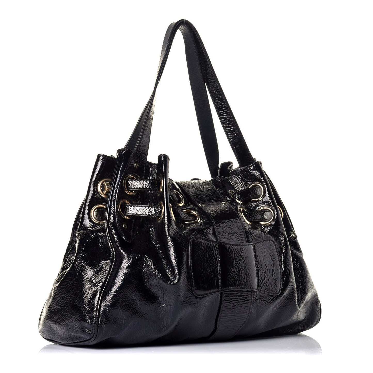 Crushed Patent Riki Bag Black