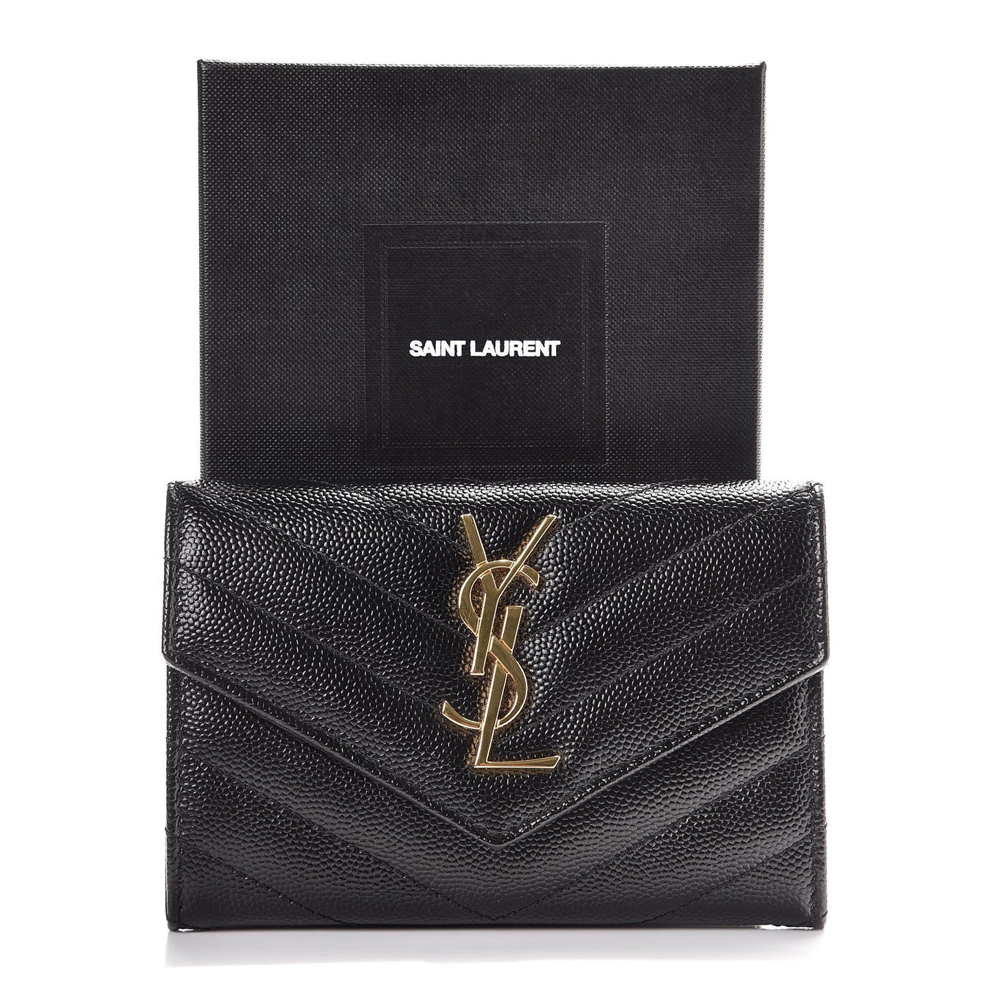 Grain De Poudre Matelasse Chevron Small Monogram Envelope Wallet Black