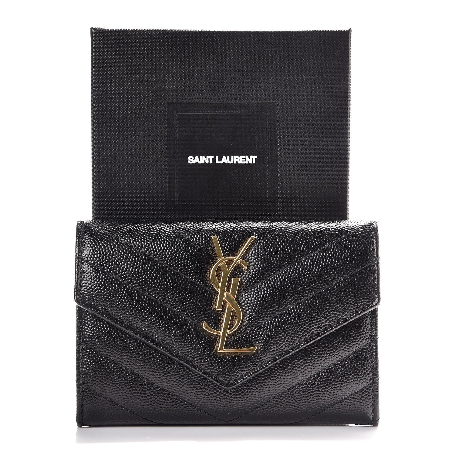 Saint Laurent Grain De Poudre Matelasse Chevron Small Monogram Envelope Wallet Black 7 of 7