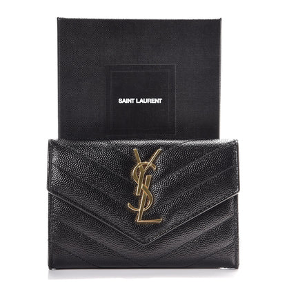 Saint Laurent Grain De Poudre Matelasse Chevron Small Monogram Envelope Wallet Black 7 of 7