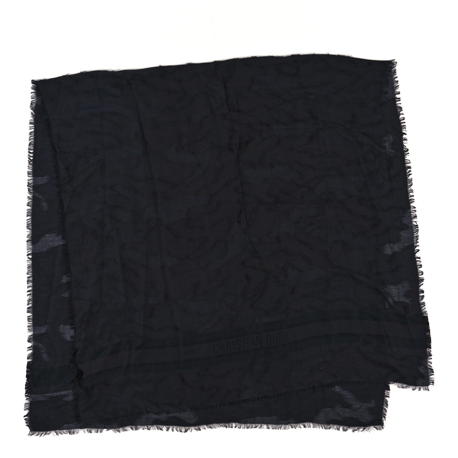 Christian Dior Silk Wool Cashmere Dior Camouflage Stole Black 2 of 3