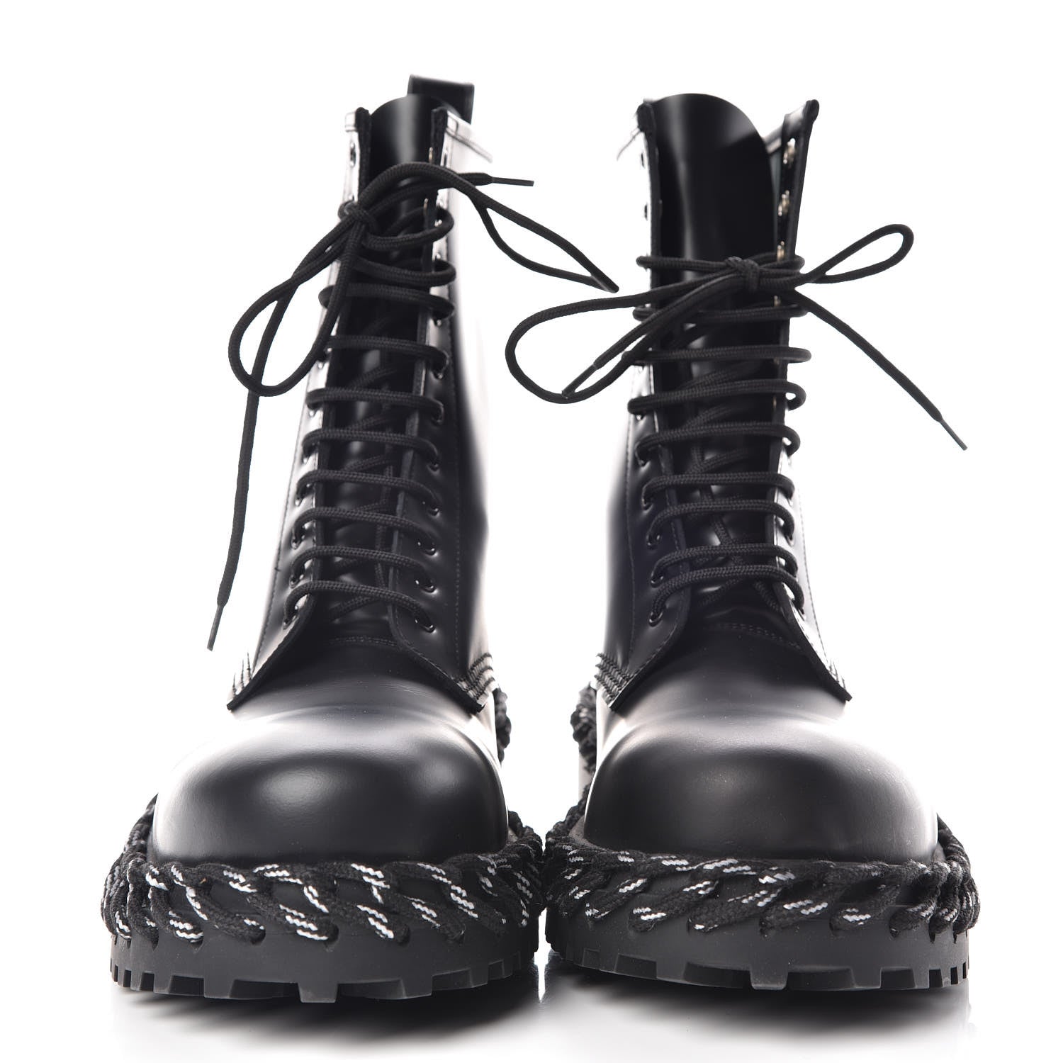 Balenciaga Calfskin Woven Detail Mens Combat Boots 40 Black 2 of 11