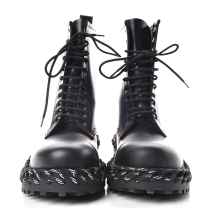 Balenciaga Calfskin Woven Detail Mens Combat Boots 40 Black 2 of 11