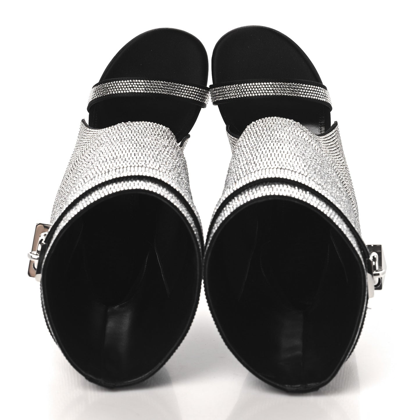 Satin Strass Shark Lock Sandals 38.5 Silvery