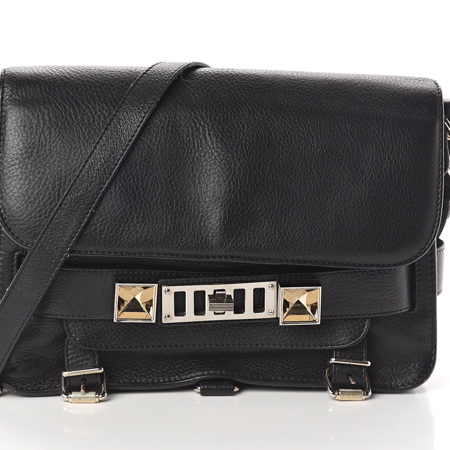 Pebbled Calfskin PS11 Classic Shoulder Bag Black