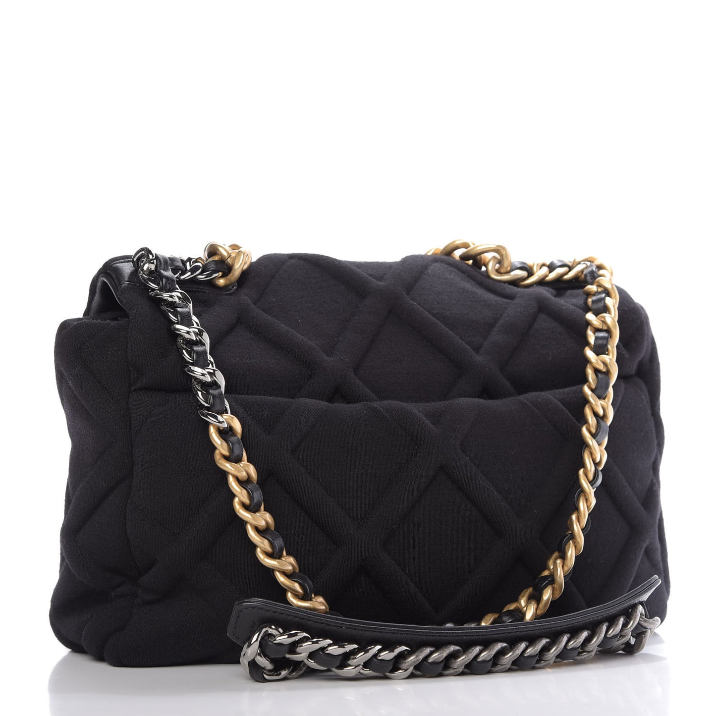 Jersey Lambskin Quilted Large 19 Flap Black
