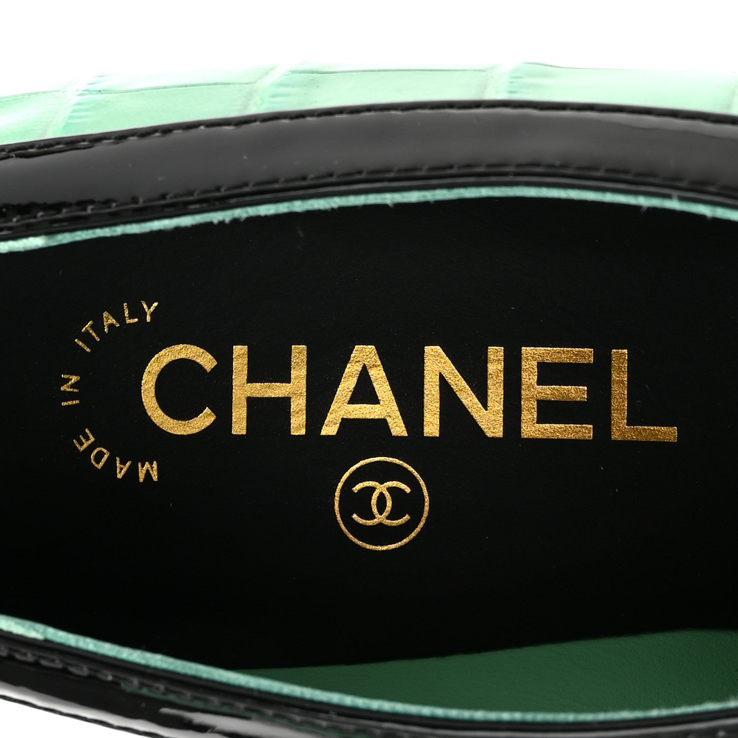 Chanel Crocodile Embossed Patent Calfskin Pumps 38.5 Green Black 7 of 10