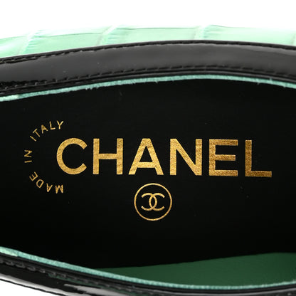 Chanel Crocodile Embossed Patent Calfskin Pumps 38.5 Green Black 7 of 10
