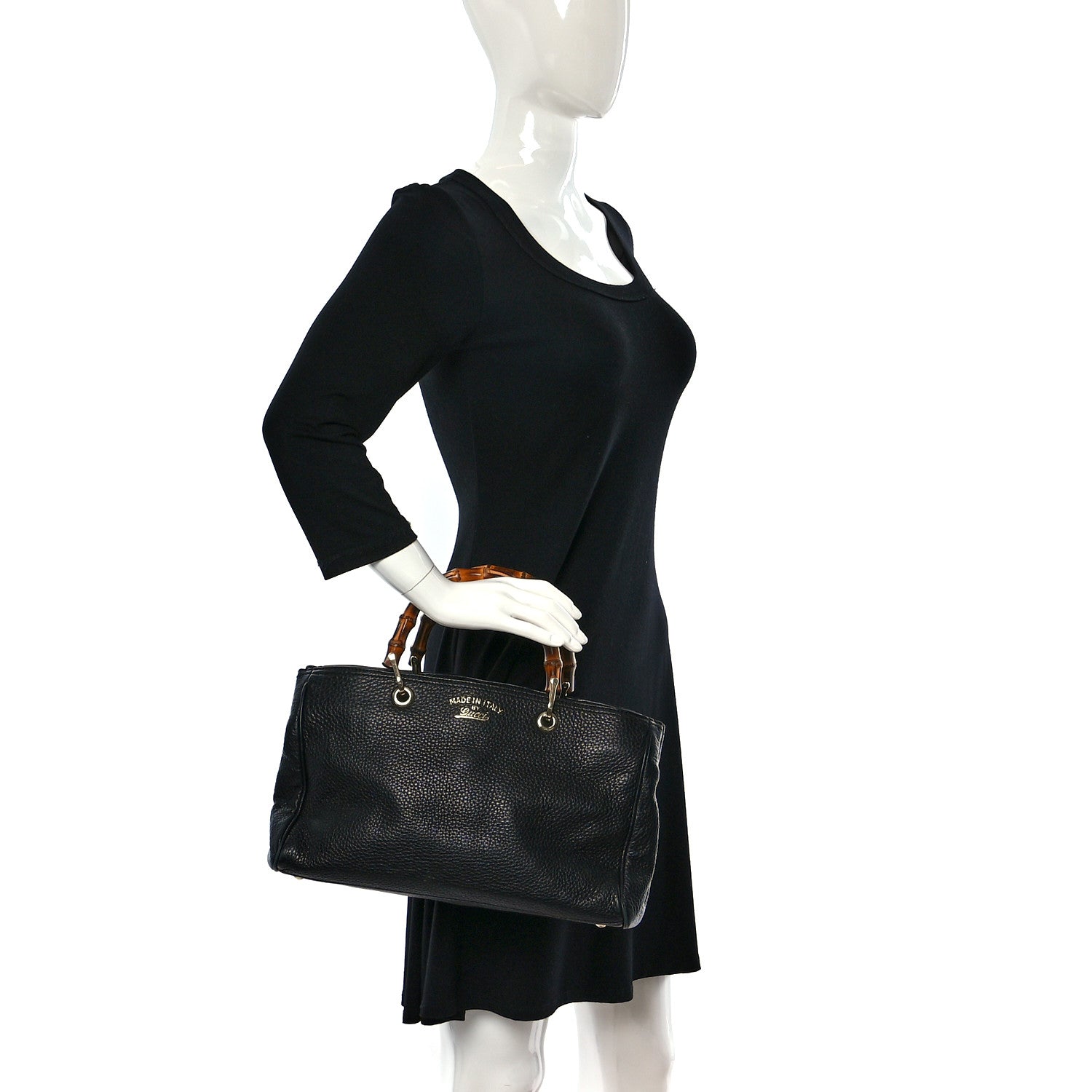 Gucci Pebbled Calfskin Medium Bamboo Shopper Tote Black 2 of 9