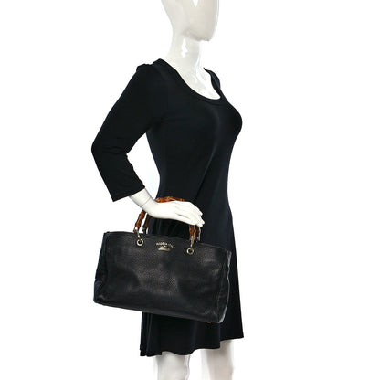 Gucci Pebbled Calfskin Medium Bamboo Shopper Tote Black 2 of 9