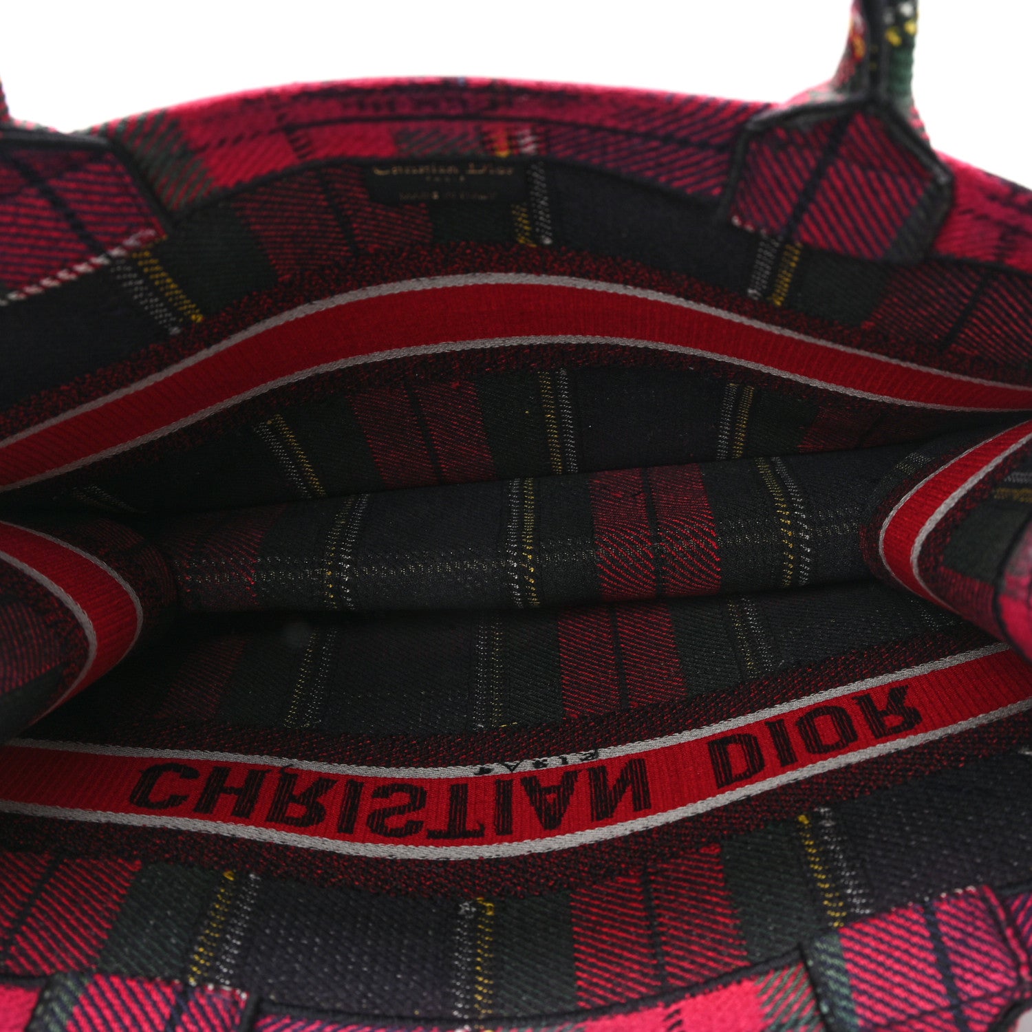 Christian Dior Canvas Embroidered Medium Tartan Check Book Tote Red Multicolor 5 of 10