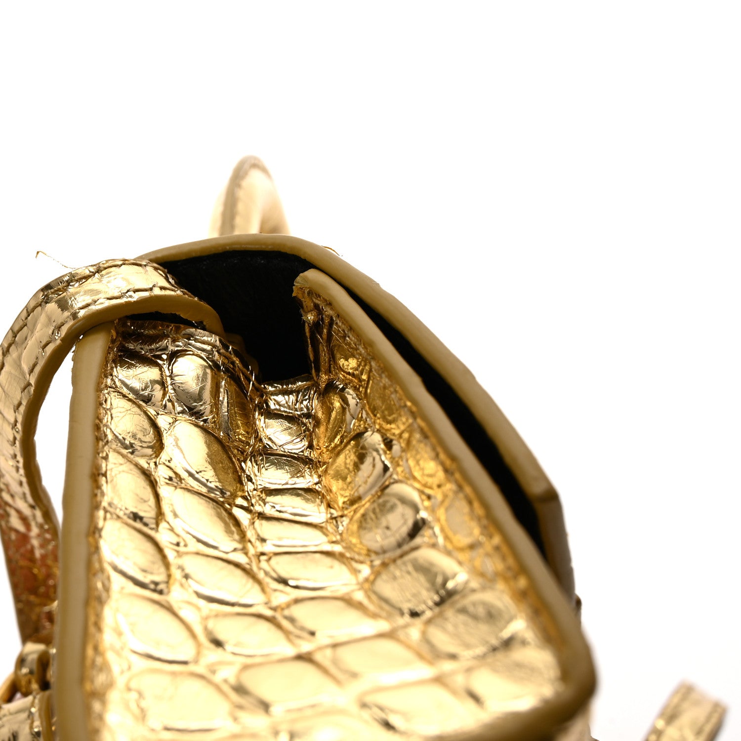 Balenciaga Metallic Calfskin Crocodile Embossed Hourglass Top Handle Bag Mini Gold 12 of 14