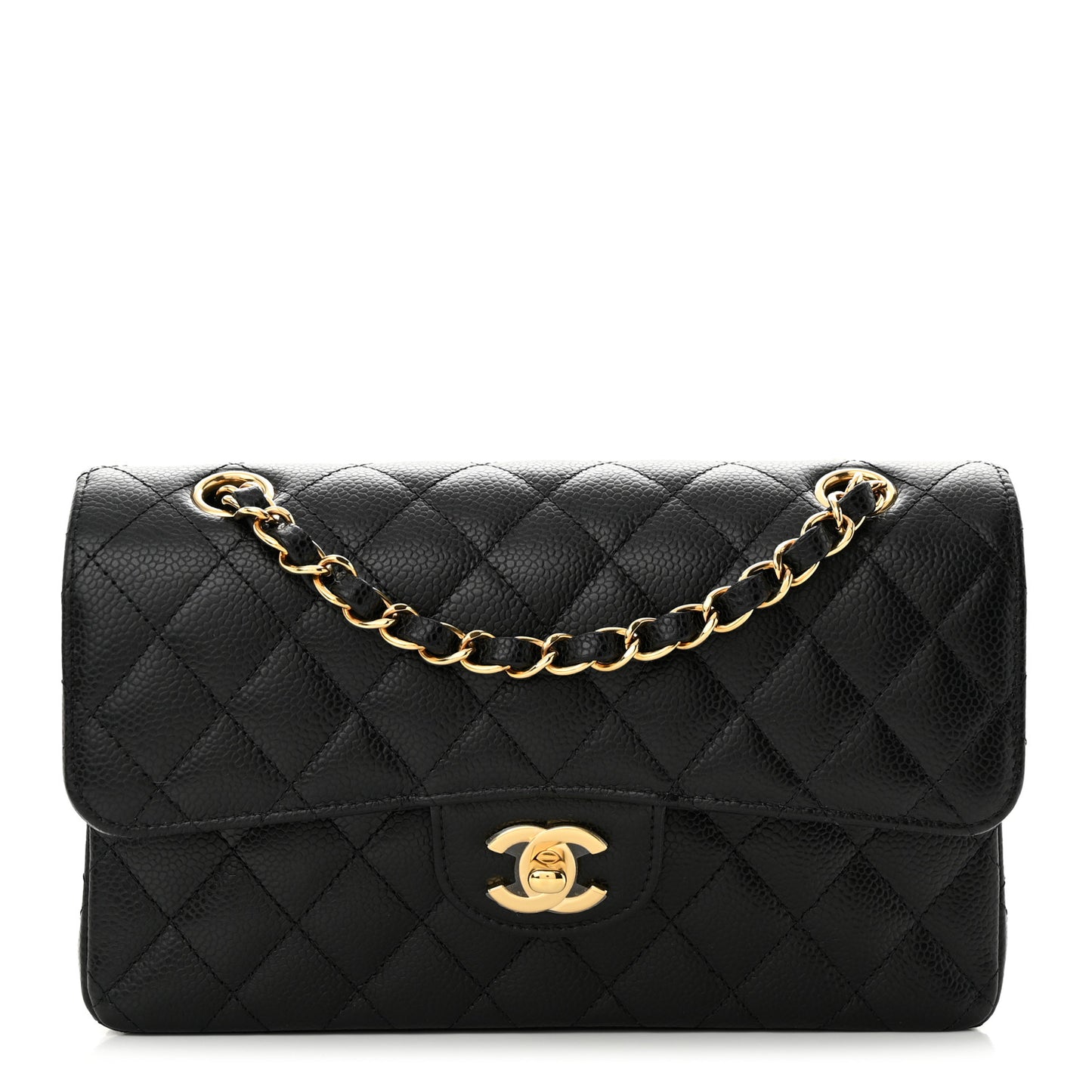 Caviar Quilted Small Double Flap Black