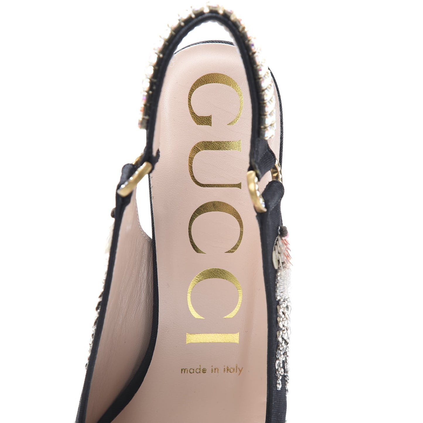 Moire Fabric Eyes Crystal Square G Madelyn Slingbacks 36 Black