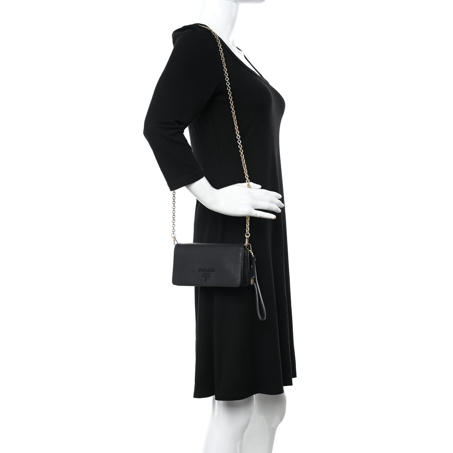 Prada Saffiano Shine Monochrome Mini Flap Crossbody Wristlet Bag Black 2 of 9
