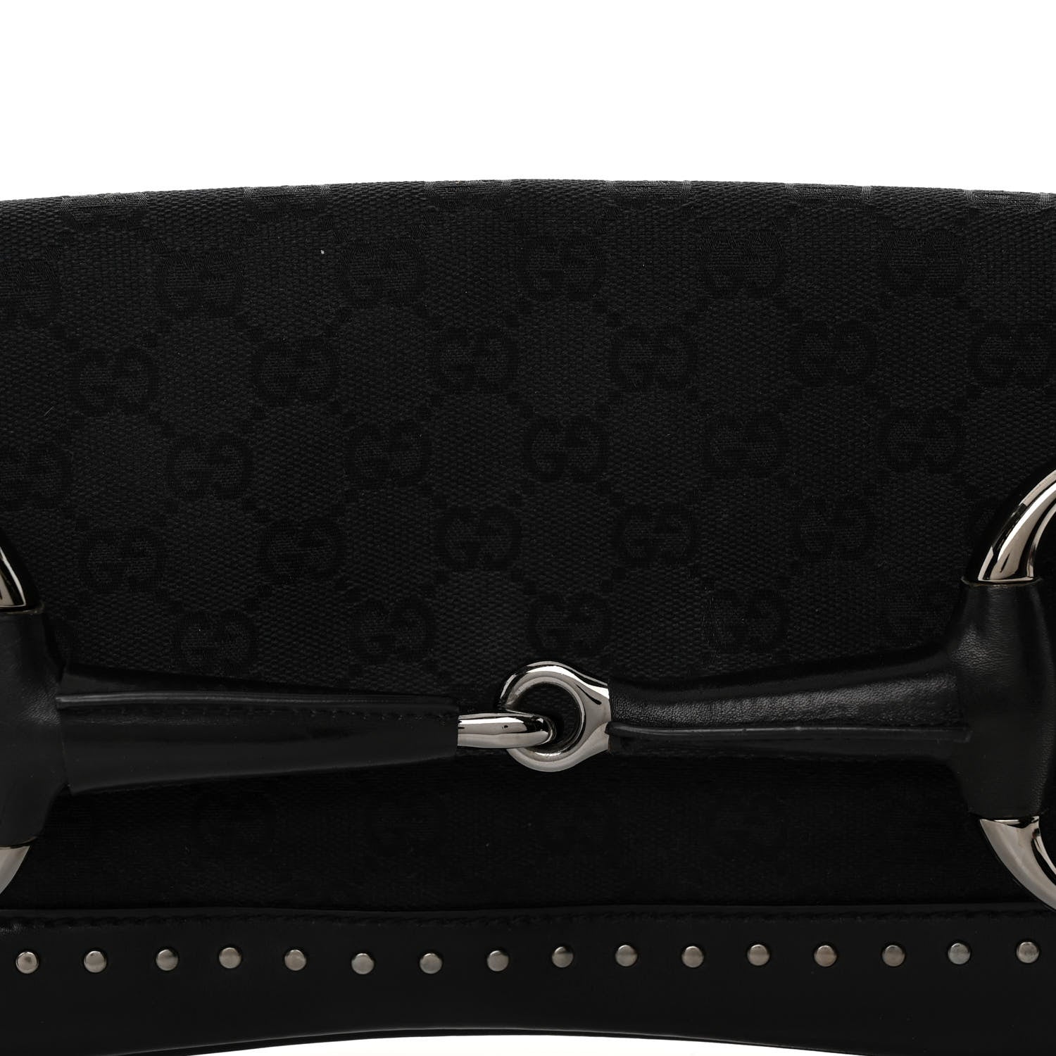 Gucci Monogram Studded Horsebit Clutch Black 8 of 10