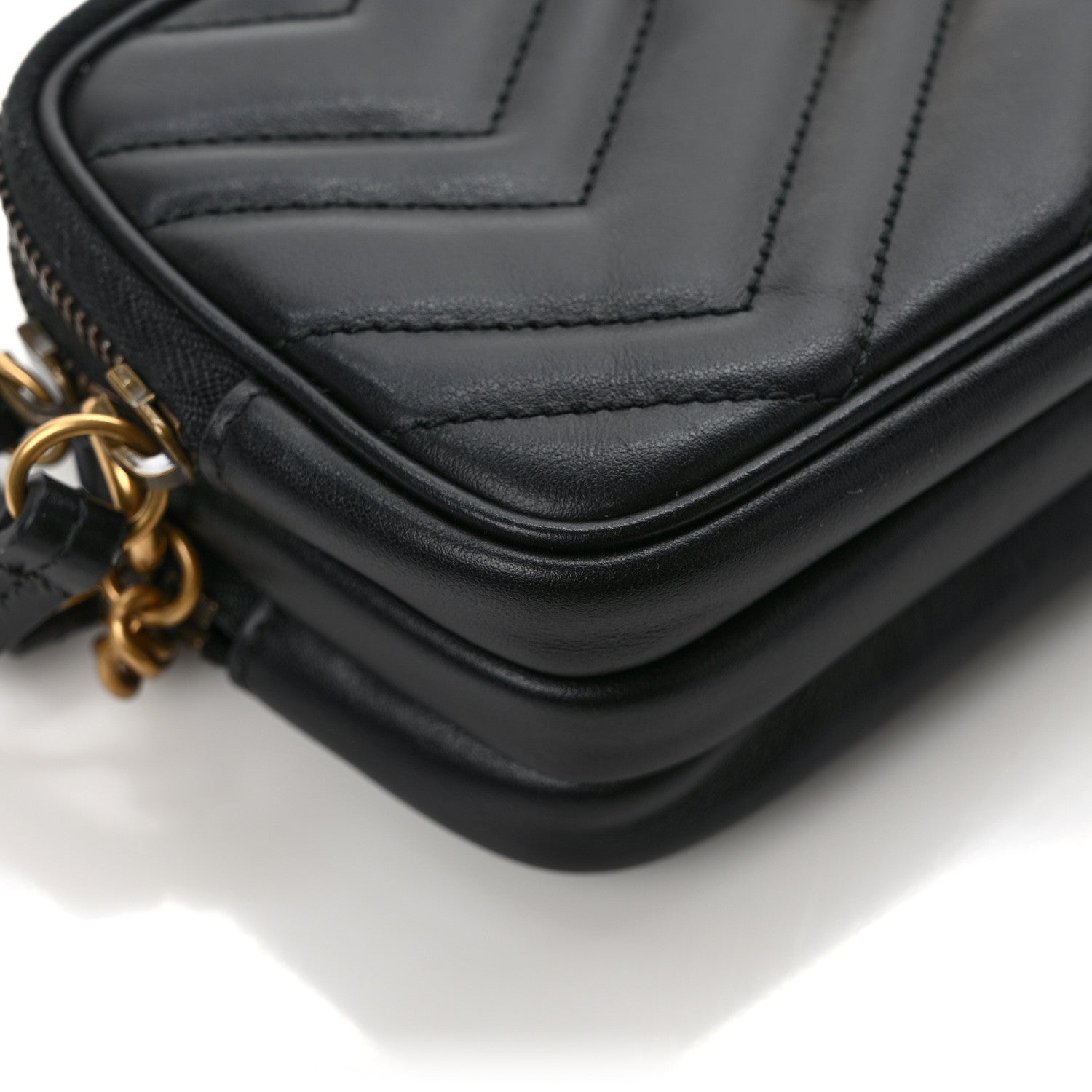 Gucci Calfskin Matelasse Mini GG Marmont Chain Crossbody Bag Black 9 of 10