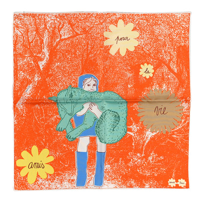 Hermes Silk Gavroche Amis Pour La Vie Pocket Square Scarf Orange Bleu Vert 1 of 3