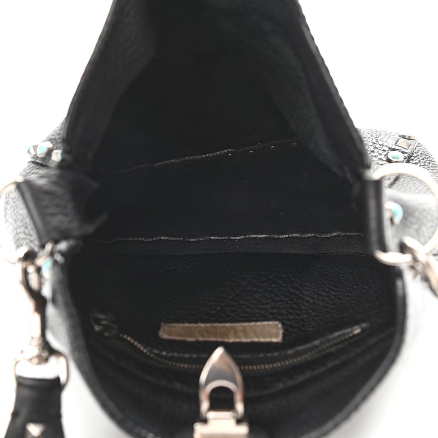 Pebbled Calfskin Tribal Small Guitar Strap Rockstud Rolling Flip-Lock Messenger Bag Black