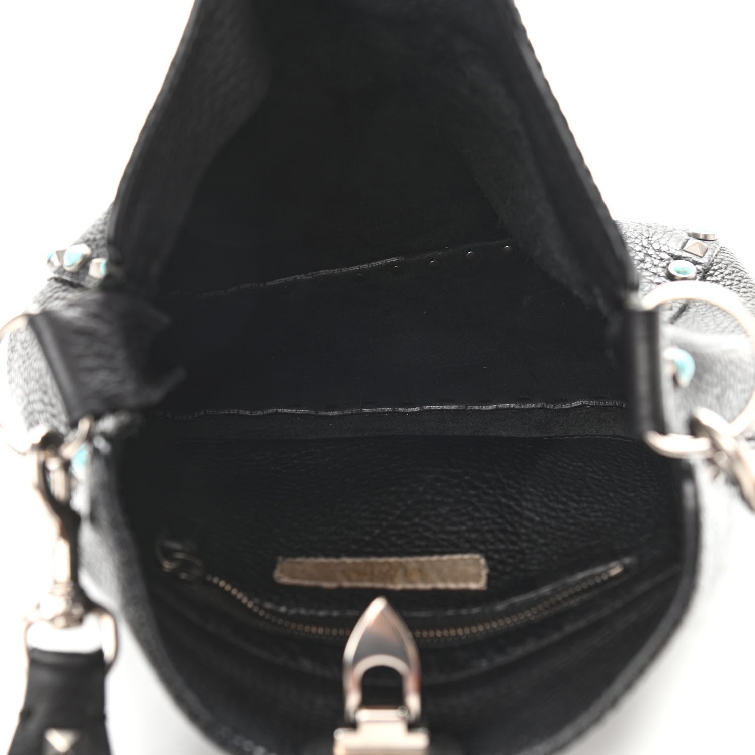 Valentino Garavani Pebbled Calfskin Tribal Small Guitar Strap Rockstud Rolling Flip-Lock Messenger Bag Black 5 of 13