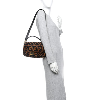 Fendi Shearling Vitello Dolce Macro FF 1974 Baguette Tobacco Black 2 of 10