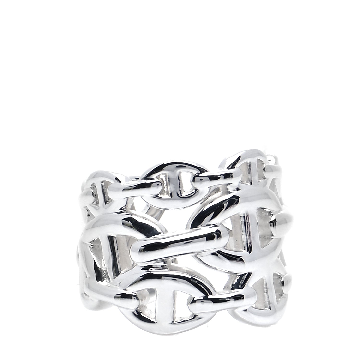 Hermes Sterling Silver GM Chaine d'Ancre Enchainee Band Ring 54 6.75 1 of 5
