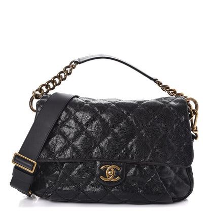 Chanel Crumpled Caviar Coco Pleats Messenger Flap Black 1 of 10