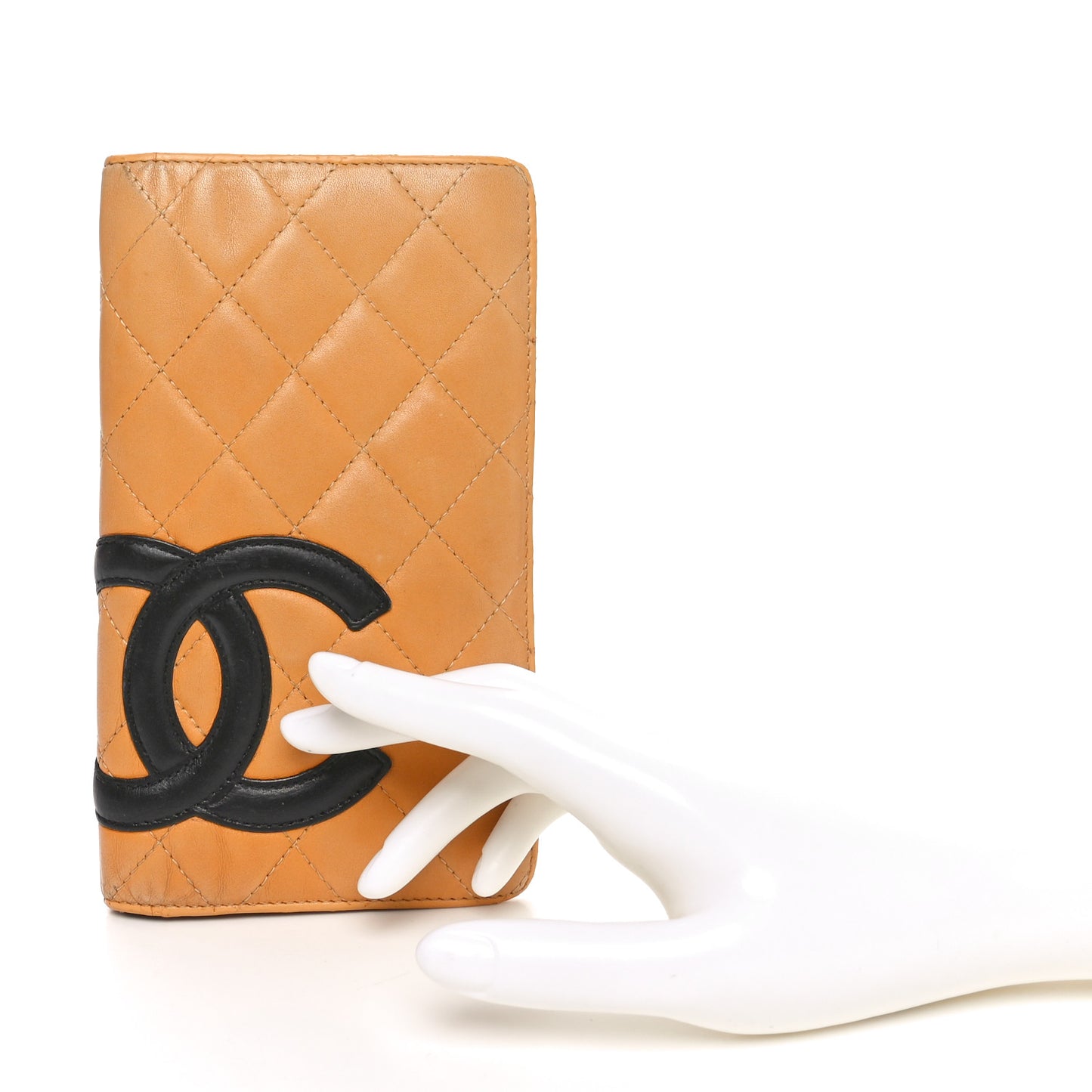 Calfskin Quilted Cambon Yen Wallet Beige Black