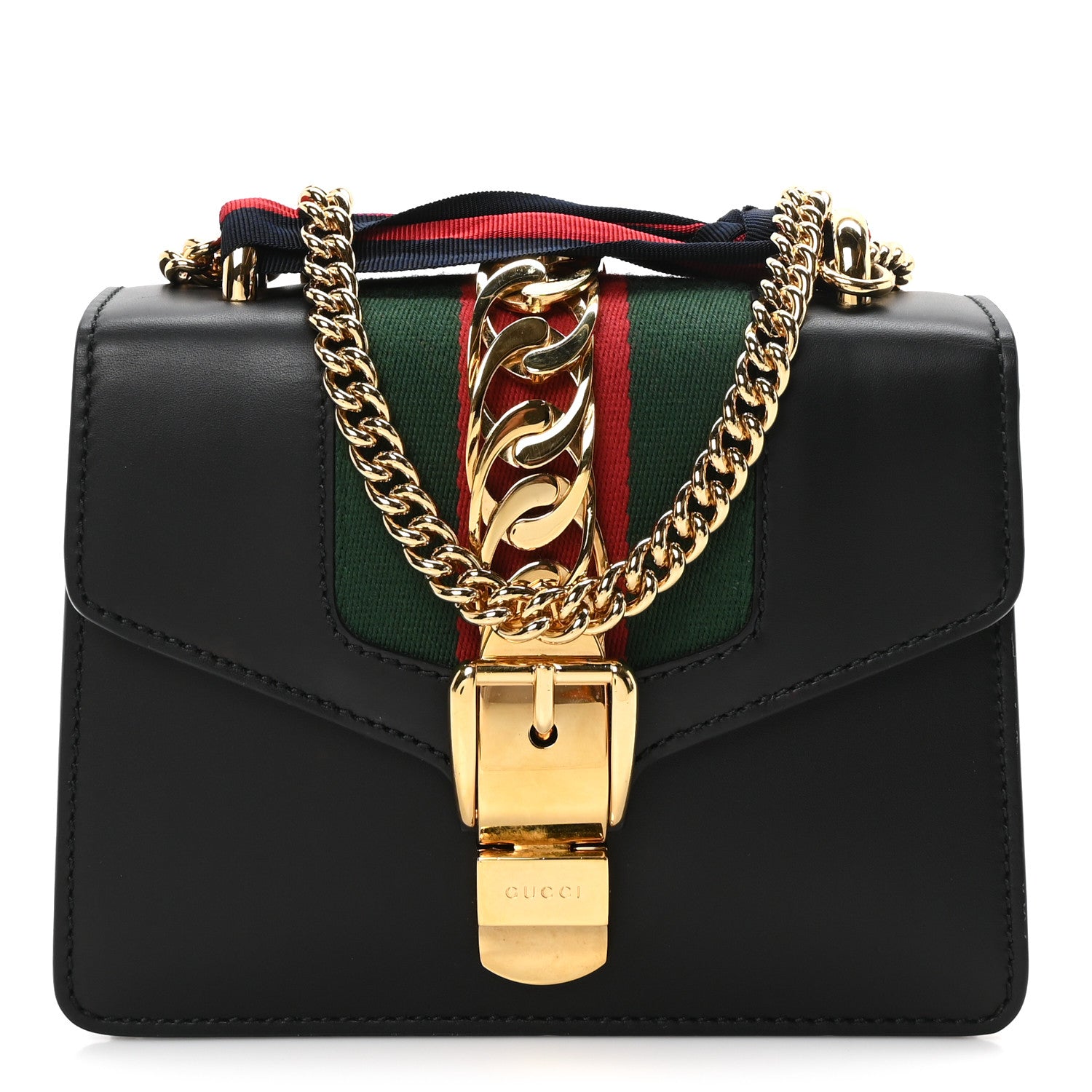 Gucci Calfskin Mini Sylvie Chain Shoulder Bag Black 1 of 10